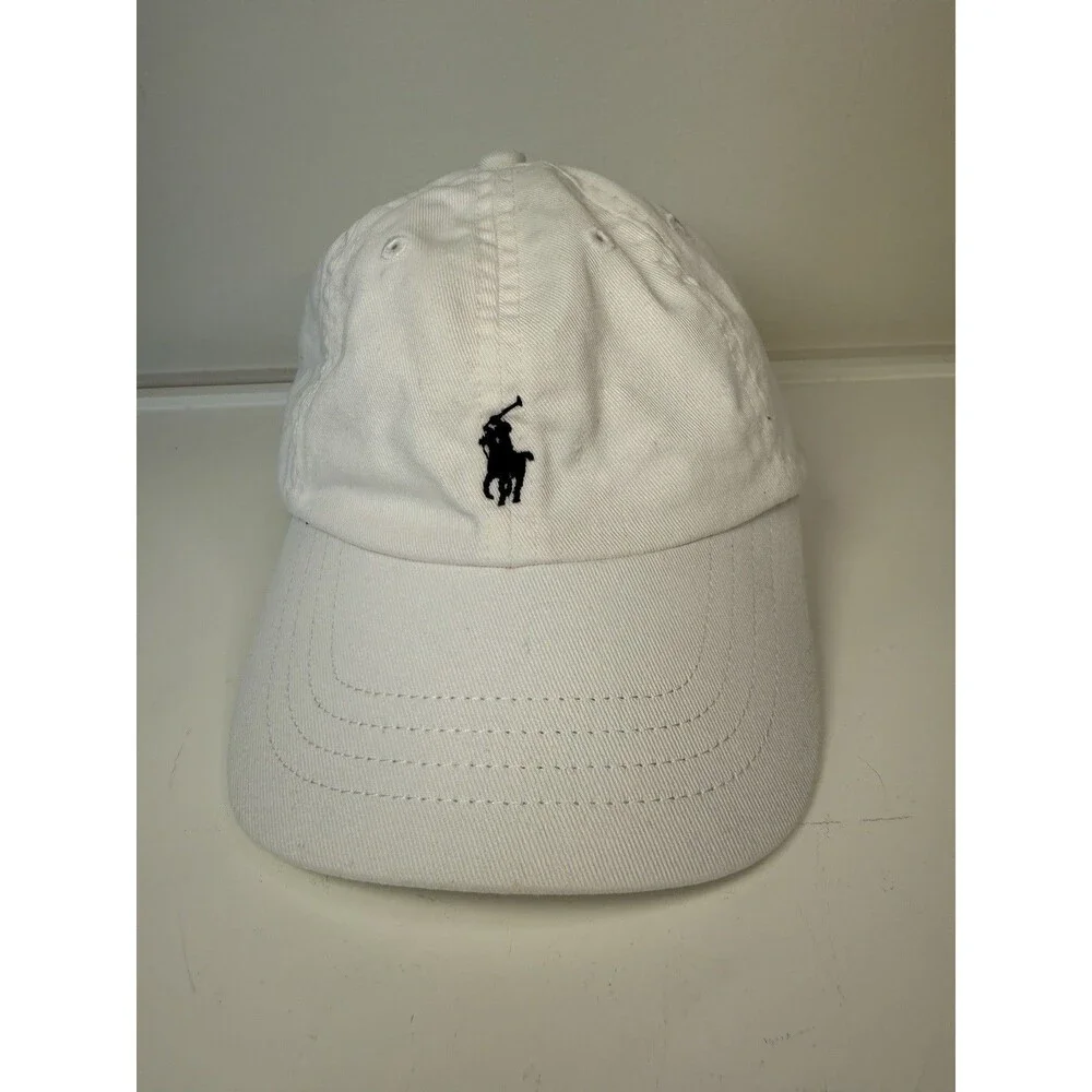 Polo Ralph Lauren Chino White Hat Cap Blue Pony Baby Toddler 12-24M Flex Fit